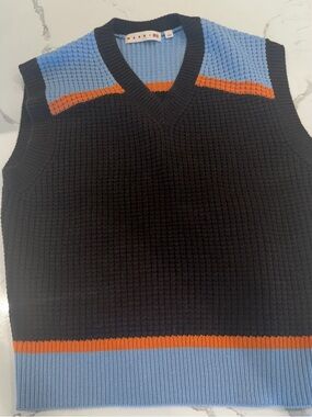 Marni Brown V-Neck Knit Sweater Vest with Blue and Orange Accents